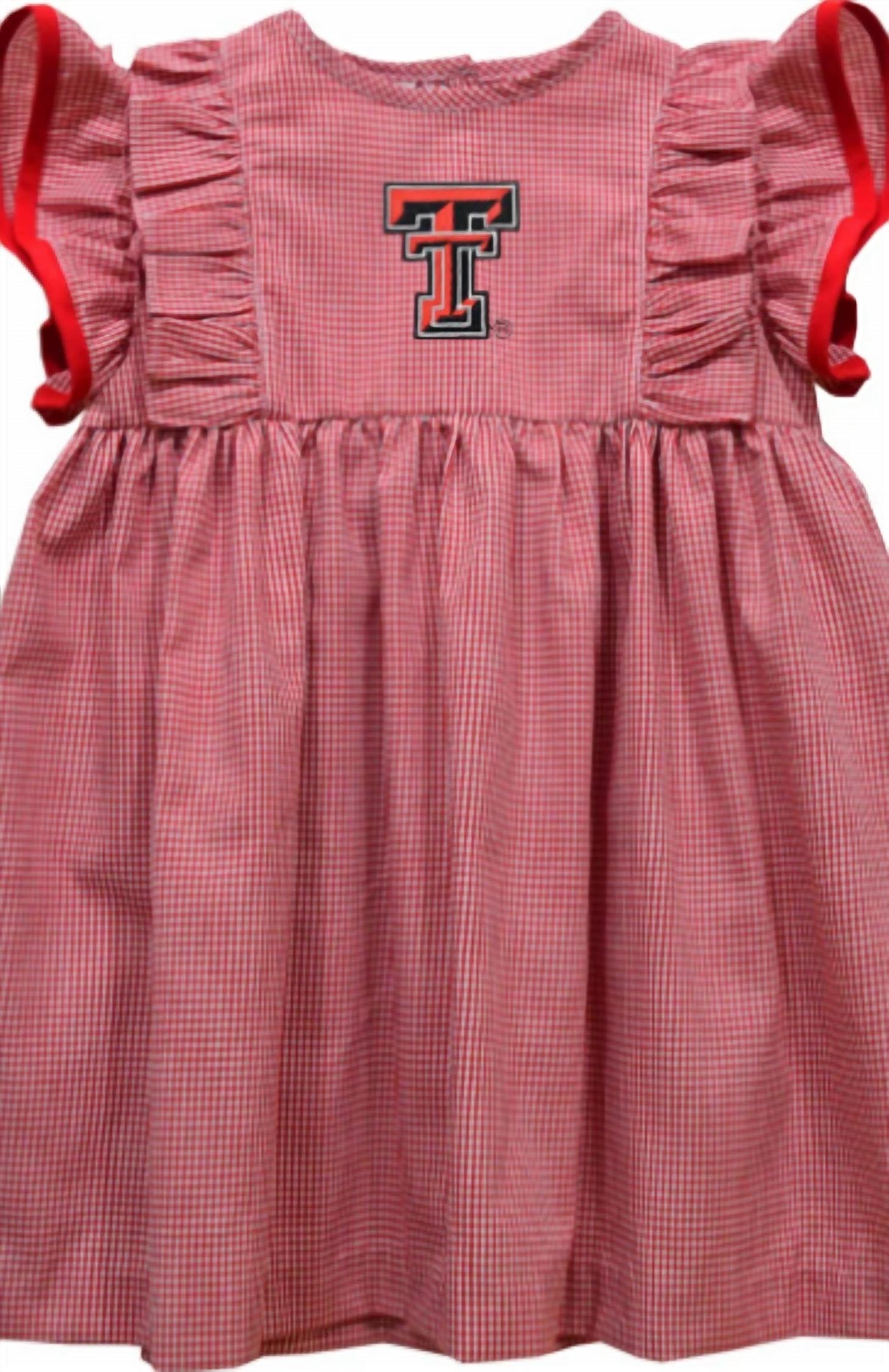 Vive La Fete - Girl's Texas Tech Raiders Embroidered Gingham Ruffle Dress