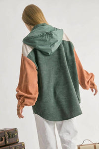 Davi & Dani - Color Block Hooded Shacket