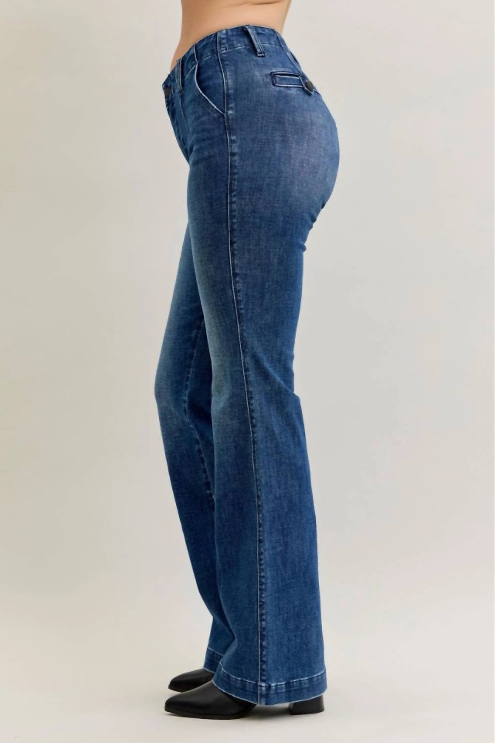 Judy Blue Mid-rise Trouser Bootcut Pant in dark denim - women's jeans - view 4