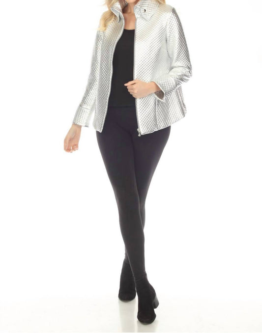 Samuel Dong - Metallic Textured Zip-up A-line Coat Jacket