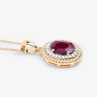 Diana M Jewels Women's Oval Natural Ruby Pendant Necklace (1.55 Ct) - Classic in 14k yellow gold - women's jewelry - detail view