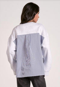 ELAN Long Sleeve Mixed Media Top in heather grey blue stripe - women's long sleeve top - alternate view