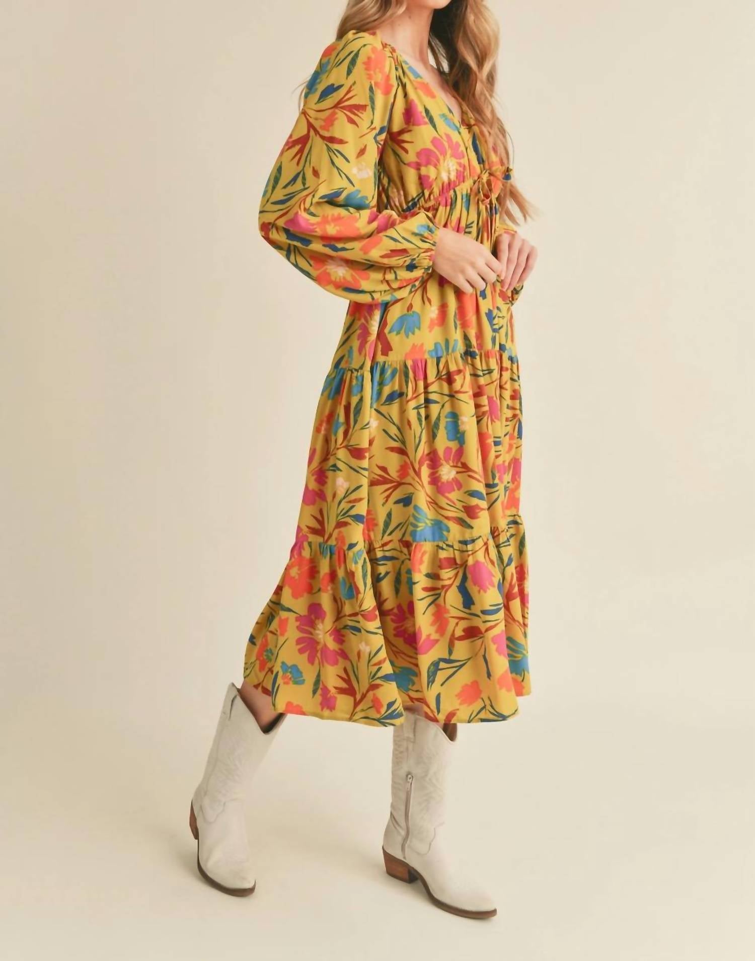 &Merci - Tiered Long Sleeve Midi Dress