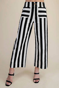 Glam - Cropped Wide-leg Stripe Pants