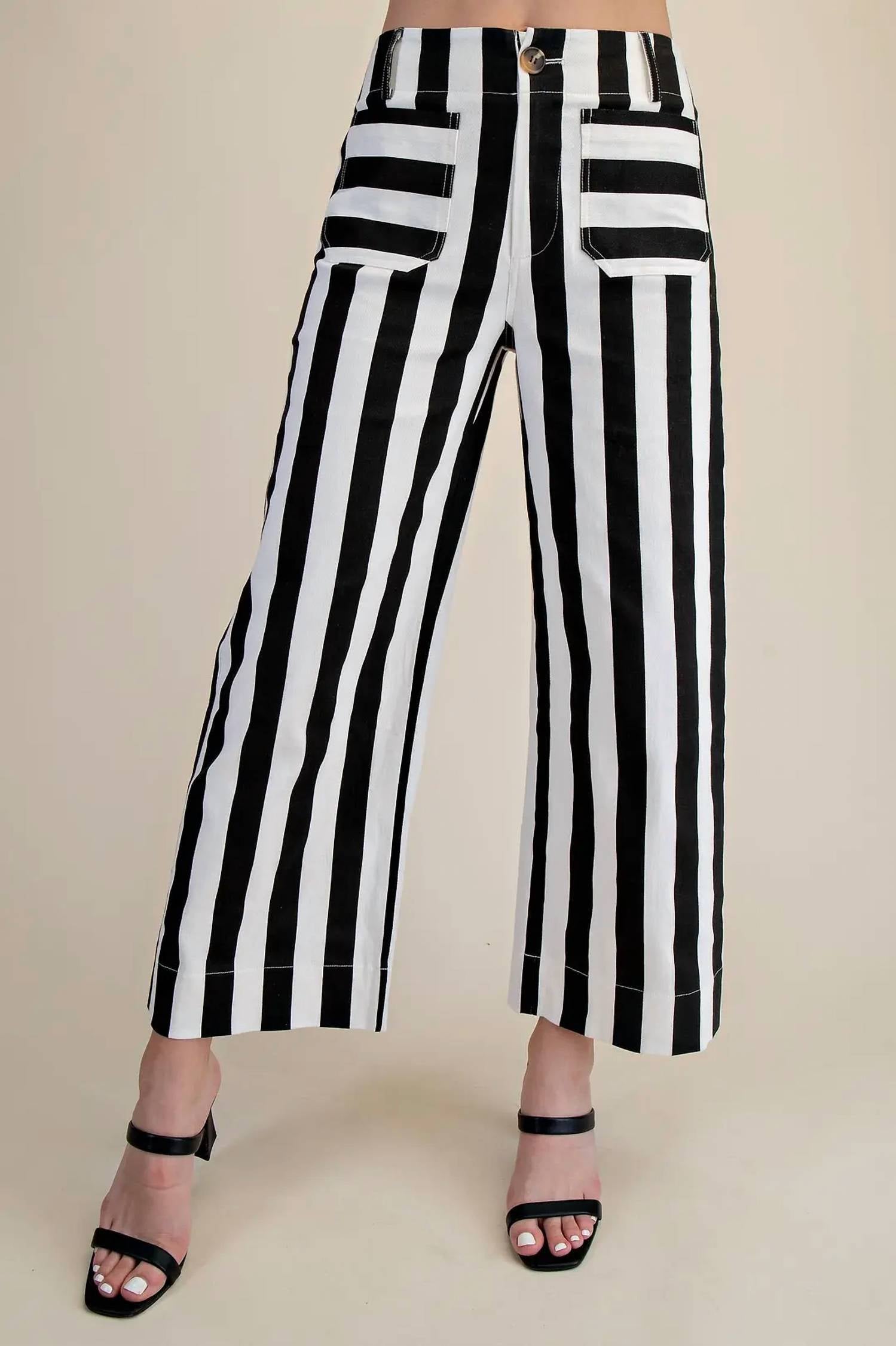 Glam - Cropped Wide-leg Stripe Pants