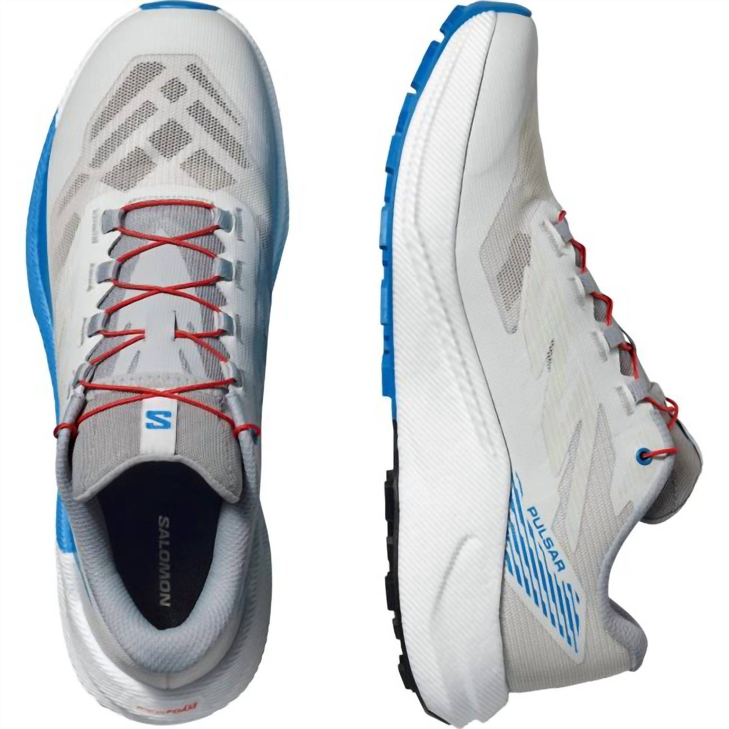 SALOMON Men's Pulsar Hiking Shoes in lunar rock white french blue - men's shoe - detail view
