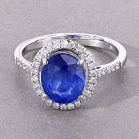 Diana M Jewels Women's Oval Natural Ceylon Blue Sapphire Fashion Ring (3.21 Ct) - Signature Plus in 18k white gold - women's jewelry - detail view