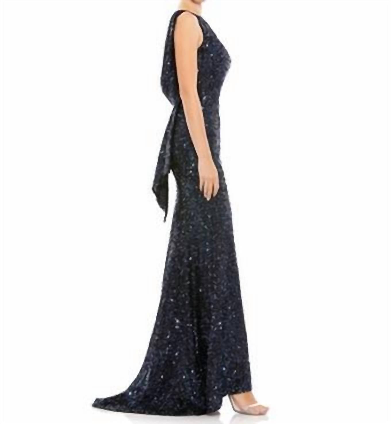 Mac Duggal - Cowl Back Boat Neck Sequined Evening Gown