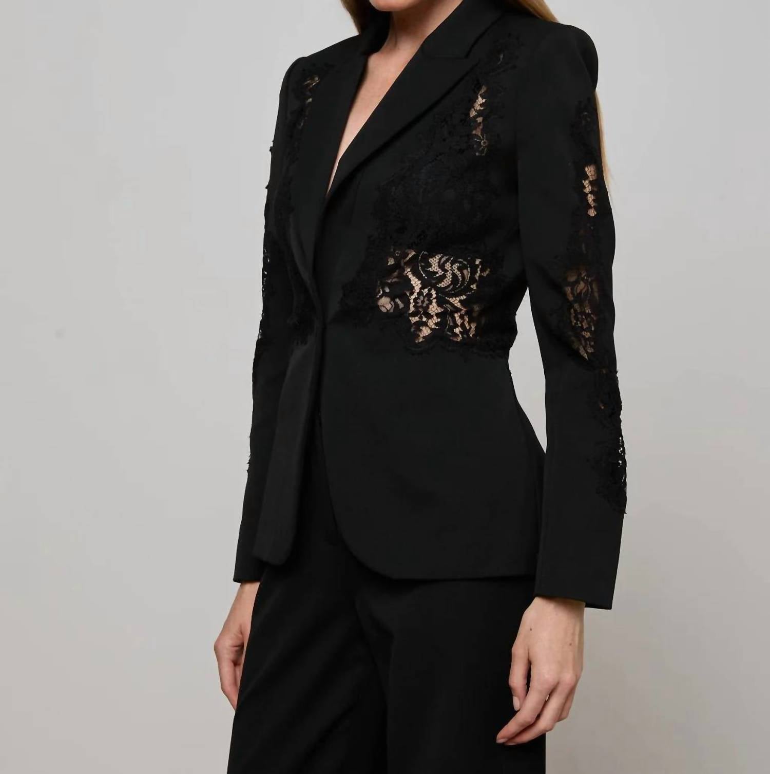 L'Agence Clementine Lace Applique Blazer in black 1 - women's jacket - alternate view