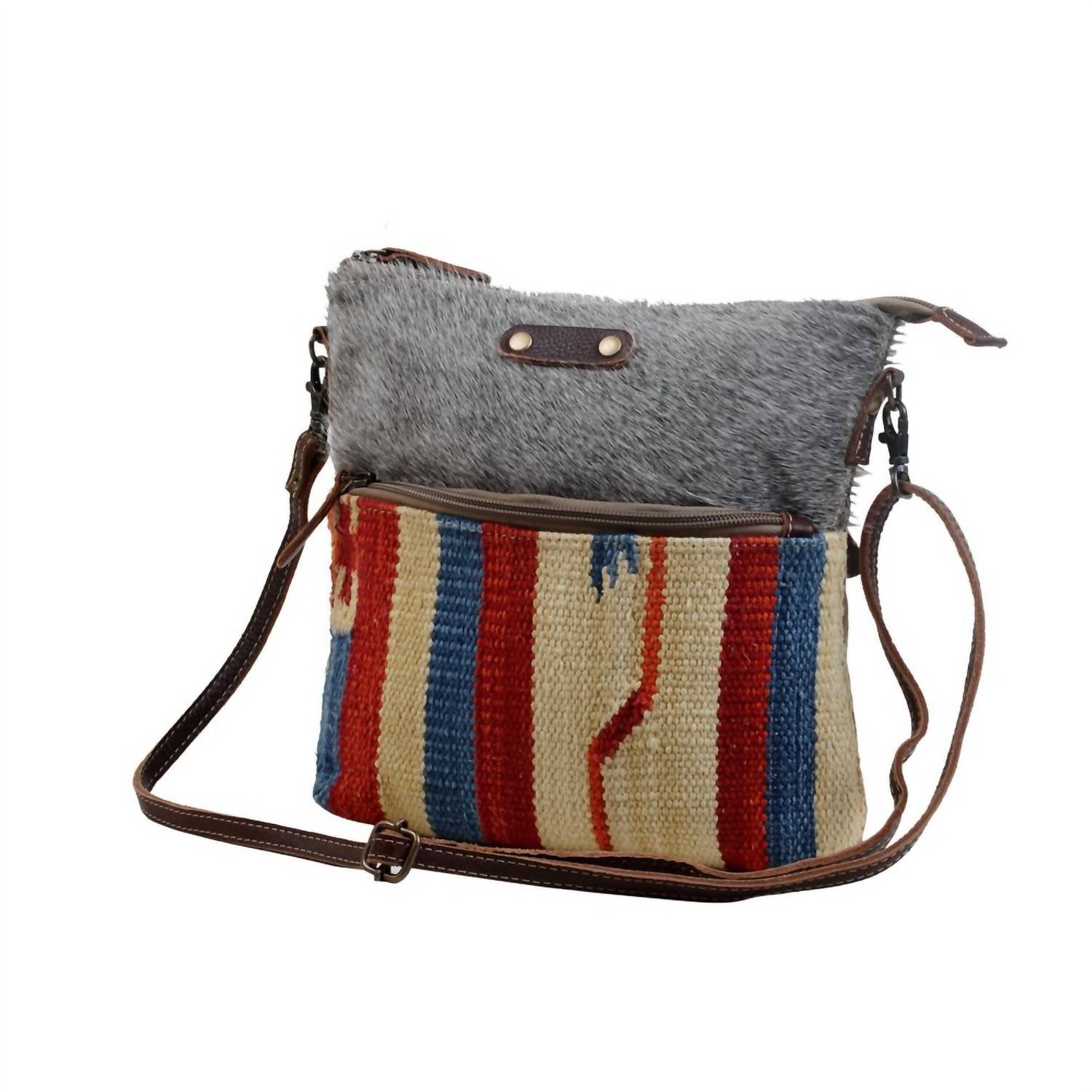 Myra Bags Women's Sweet Orange Crossbody Bag in grey cowhide - women's bag - detail view