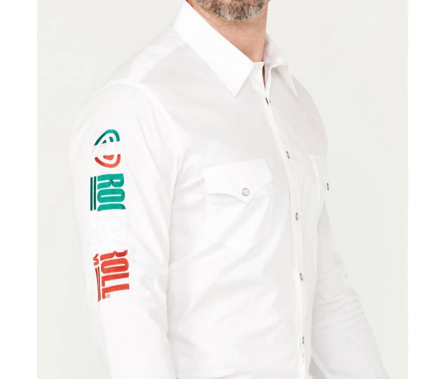 Rock & Roll Denim Long Sleeve Snap Mexico Team Shirt in white - men's shirt - alternate view