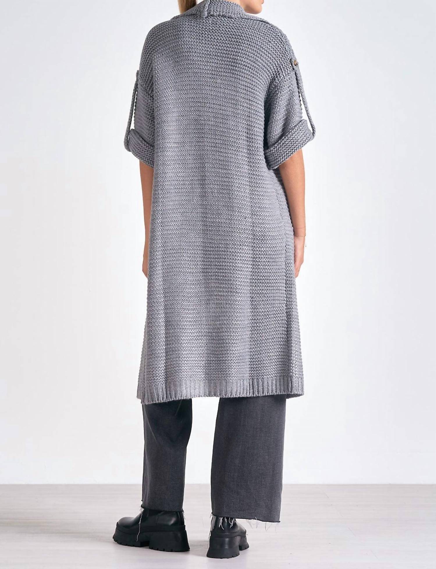 ELAN Long Sweater Cardigan in charcoal - women's cardigan - detail view