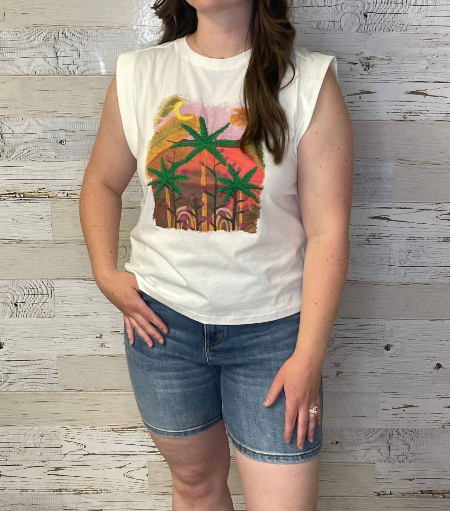 Skies Are Blue - Palm Graphic Sleeveless Tee Top