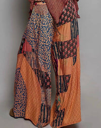 Pol - Vintage Patchwork Wide Leg Pants With Pockets