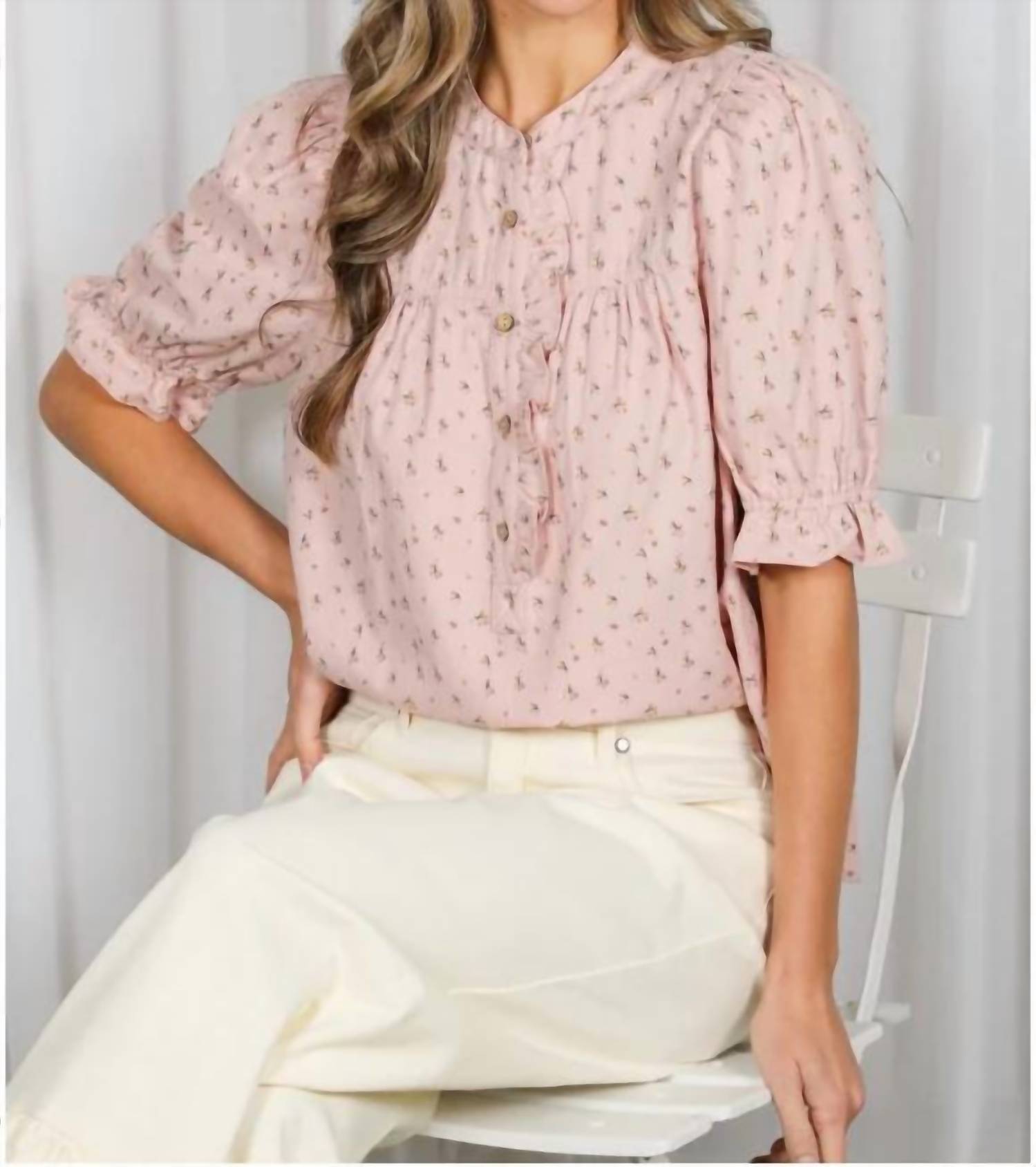 Vine & Love - Ruffle Embellished Floral Shirt