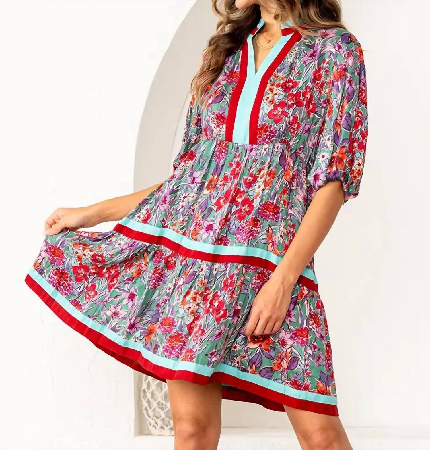 Sew In Love - Tiered Mini Dress With Puff Sleeves