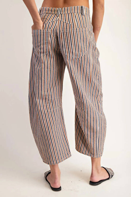 Ee:Some - Mineral Wash Striped Barrel Leg Jean