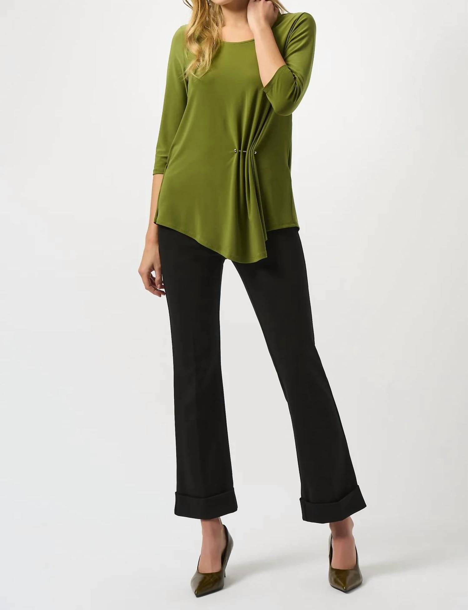 Joseph Ribkoff Asymmetrical Scoop Neck 3/4 Sleeves Tunic Top in artichoke - women's shirt - alternate view