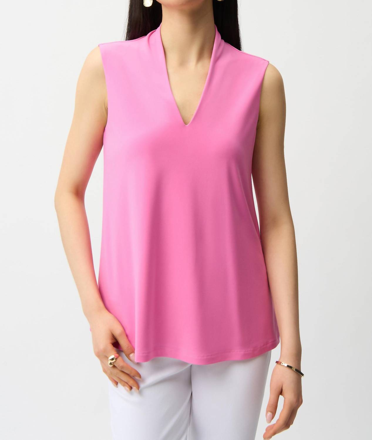 Joseph Ribkoff Silky Knit Sleeveless V-neck Trapeze Top in pink sherbert - women's tank top