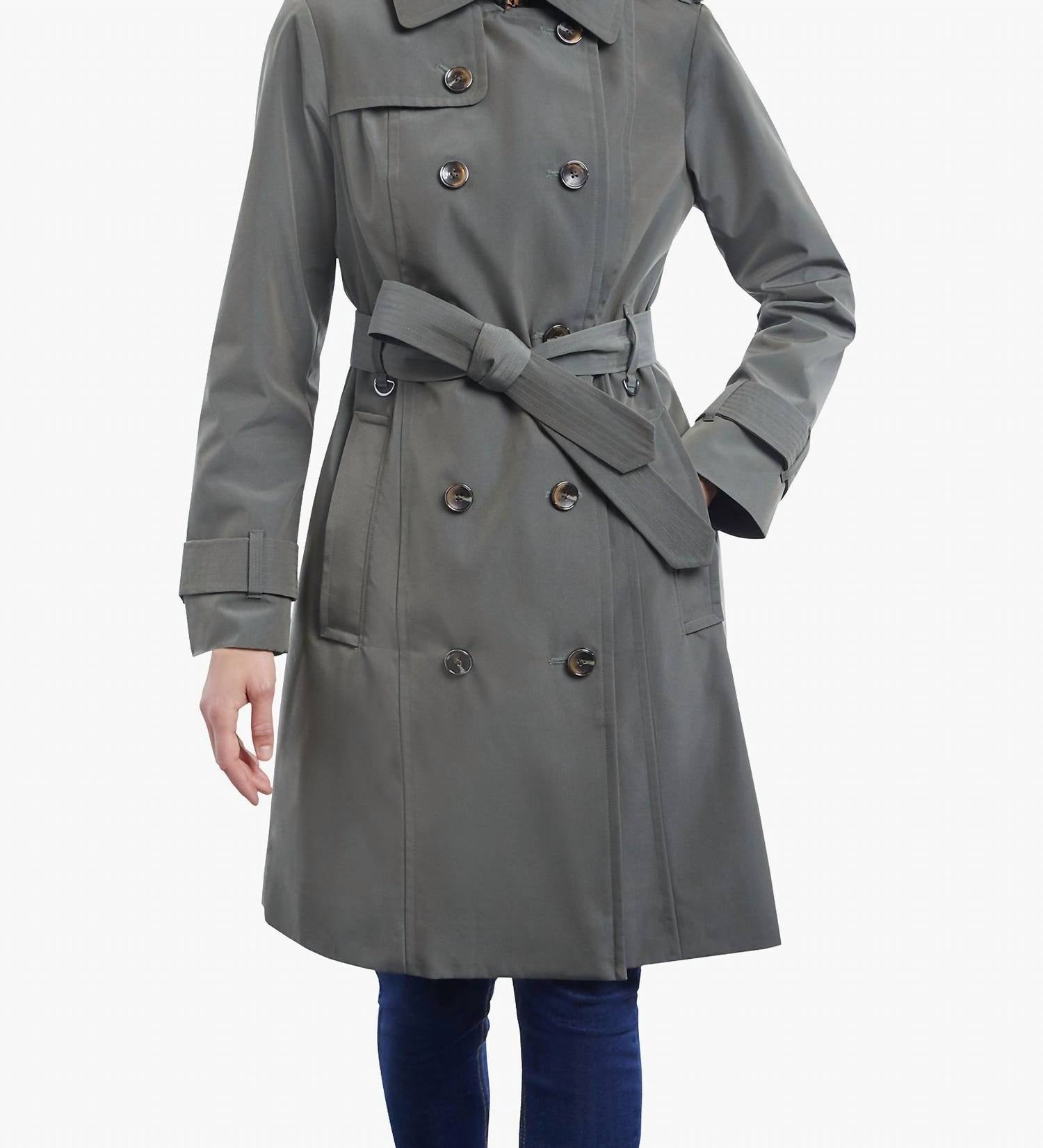 London Fog - Double Breasted Button Front Trench With Belt