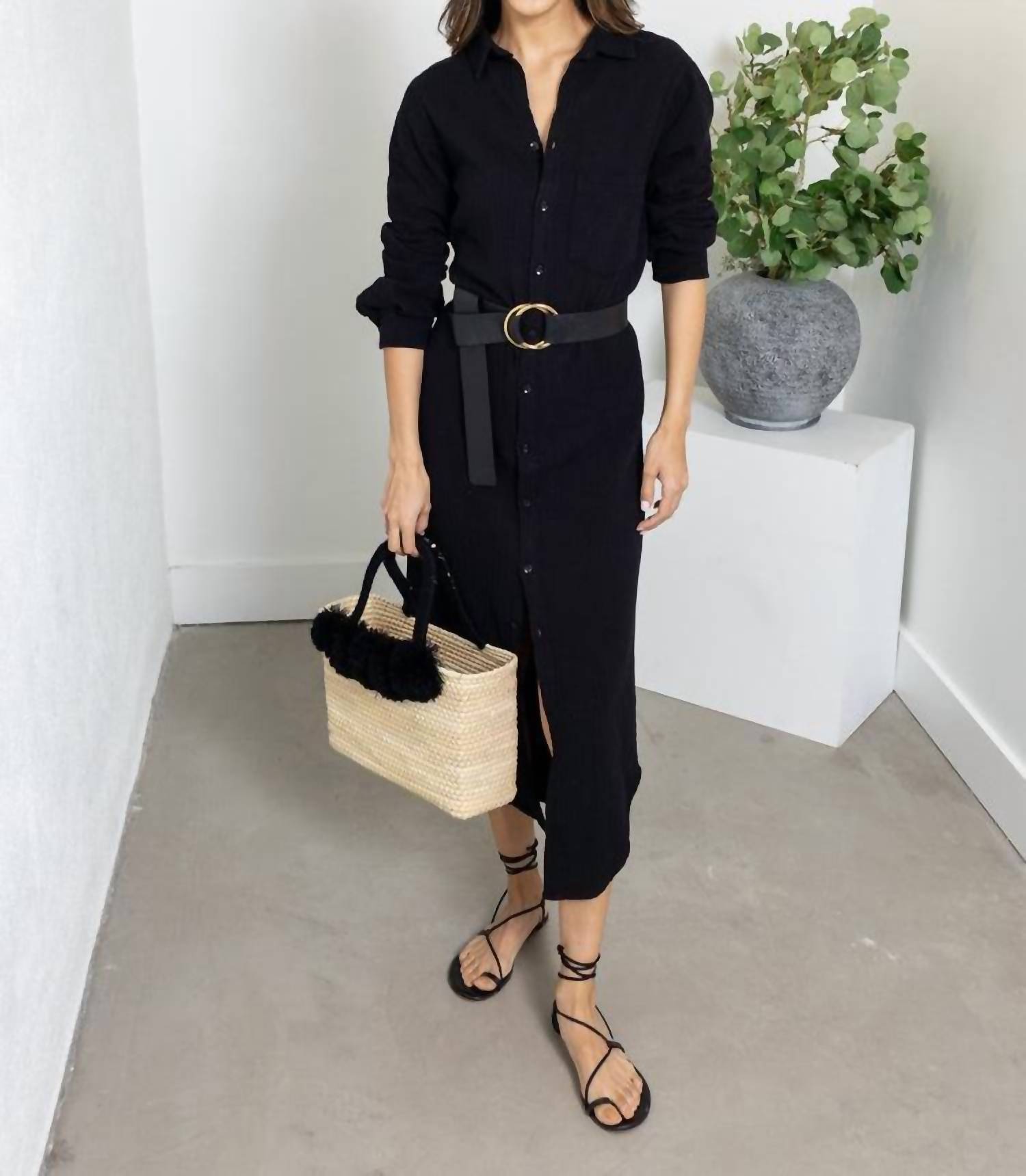 Bobi - Button Front Maxi Shirt Dress