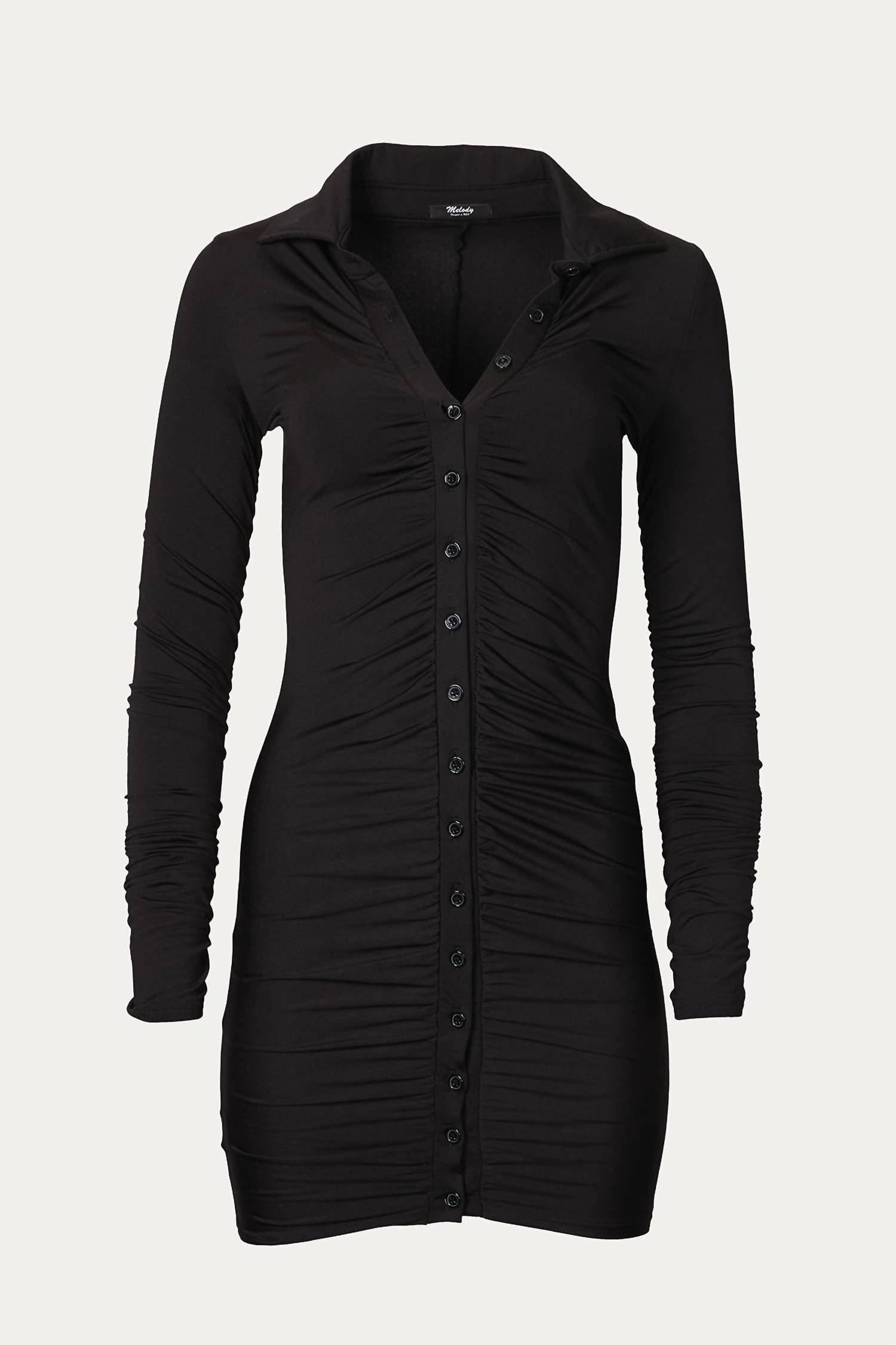 RUCHED JERSEY SHIRT DRESS