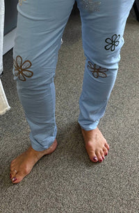 Eternelle Flower Pants in sky blue - women's jeans - alternate view
