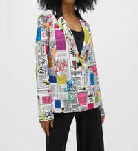 Joseph Ribkoff Serita Silky Knit Word Fitted Blazer in multi print - women's jacket