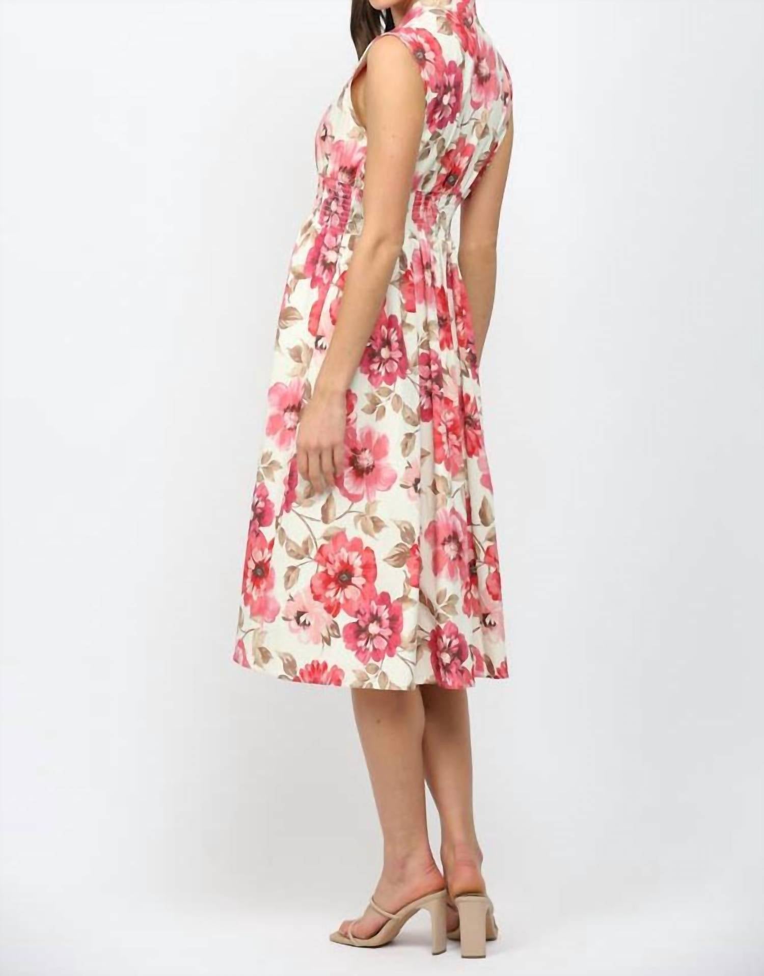 Fate - Floral Smocked Waist Front Zip Dress