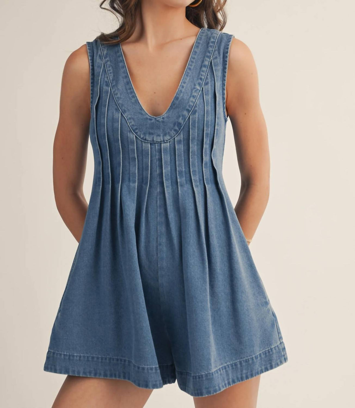 Lovlov - Pleat Cascade V Neck Romper
