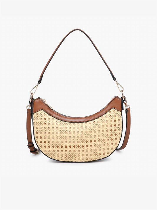 Jen & Co. - Women's Daisy Crescent Rattan Crossbody With Vegan Leather Contrast