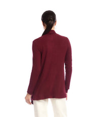 Karen Kane Long Sleeve Ribbed Drape Front Cardigan - Petite in wine - women's cardigan - detail view