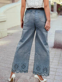 1 The Woman - Embroidered Wide Leg High Waist Jeans