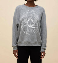DAYDREAMER Women's Queen Crest Vintage Raglan Sweatshirt in heather grey - women's sweater