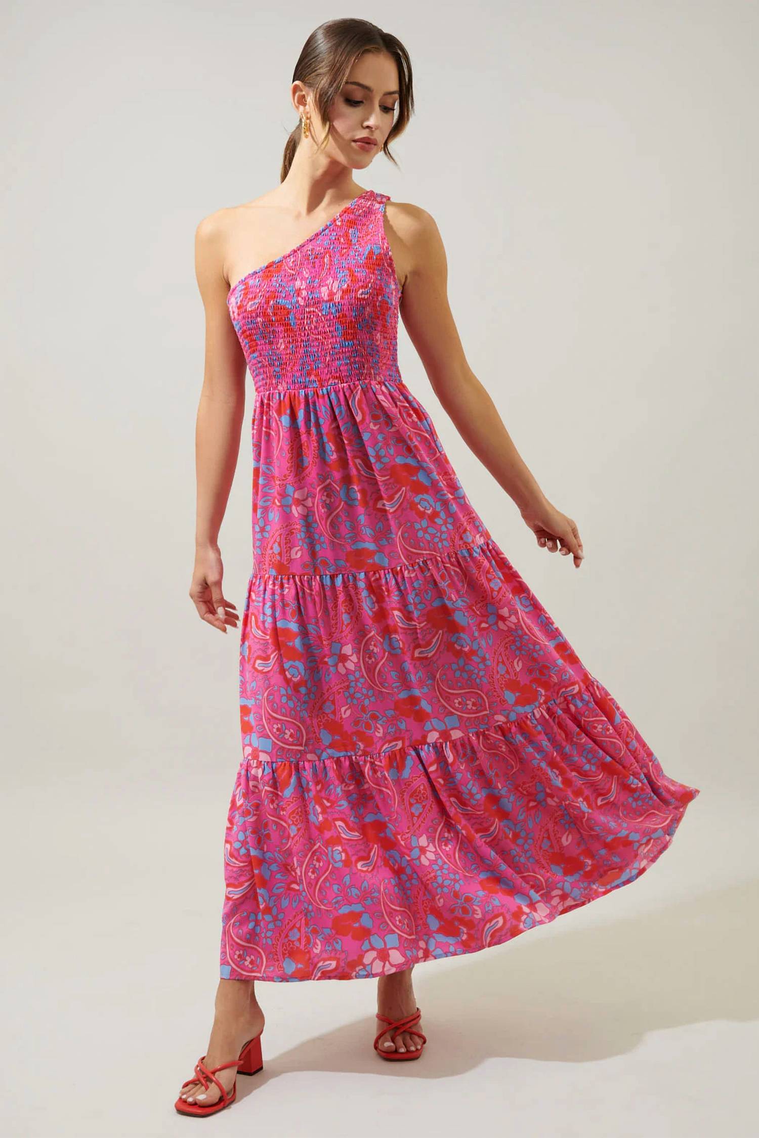 Sugarlips - Smocked One Shoulder Lys Maxi Dress