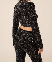 Idem Ditto - Velvet Sequins Long Sleeve Crop Top