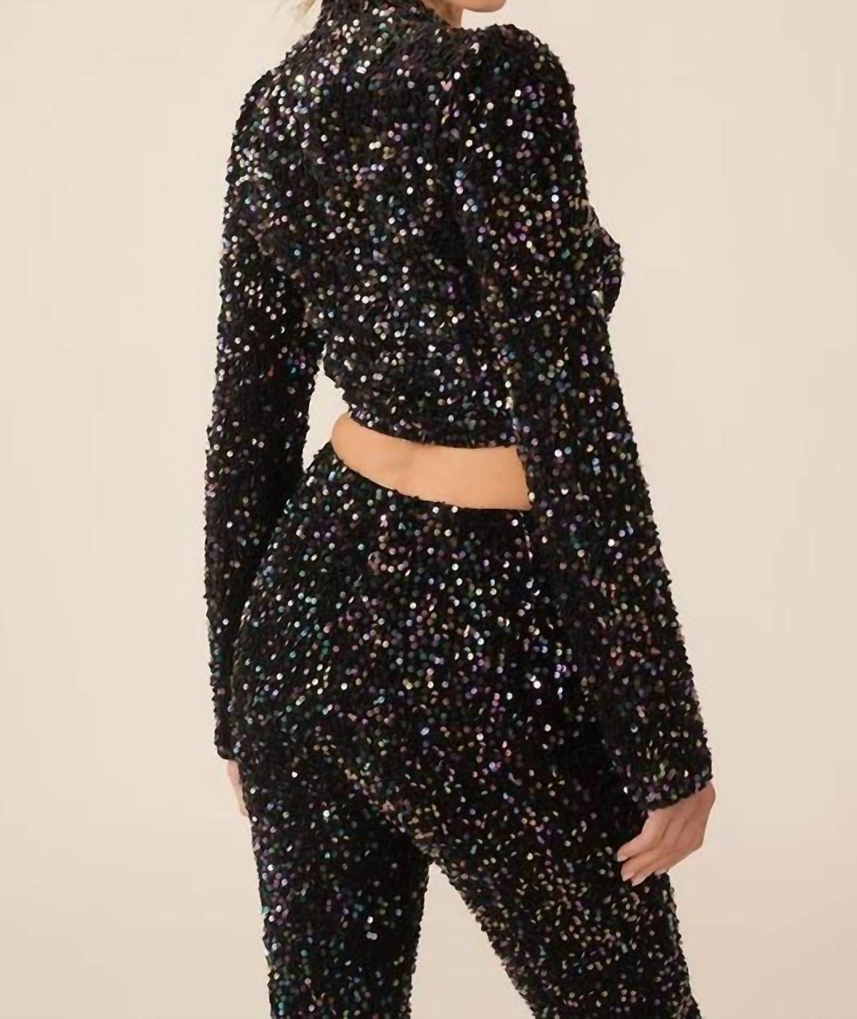 Idem Ditto - Velvet Sequins Long Sleeve Crop Top