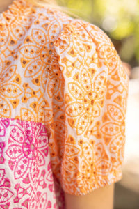 Voy - Cheery Disposition Embroidered Color Block Tiered Dress