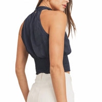 Sadie & Sage At Last Smocked Top in blue - women's tank top - detail view