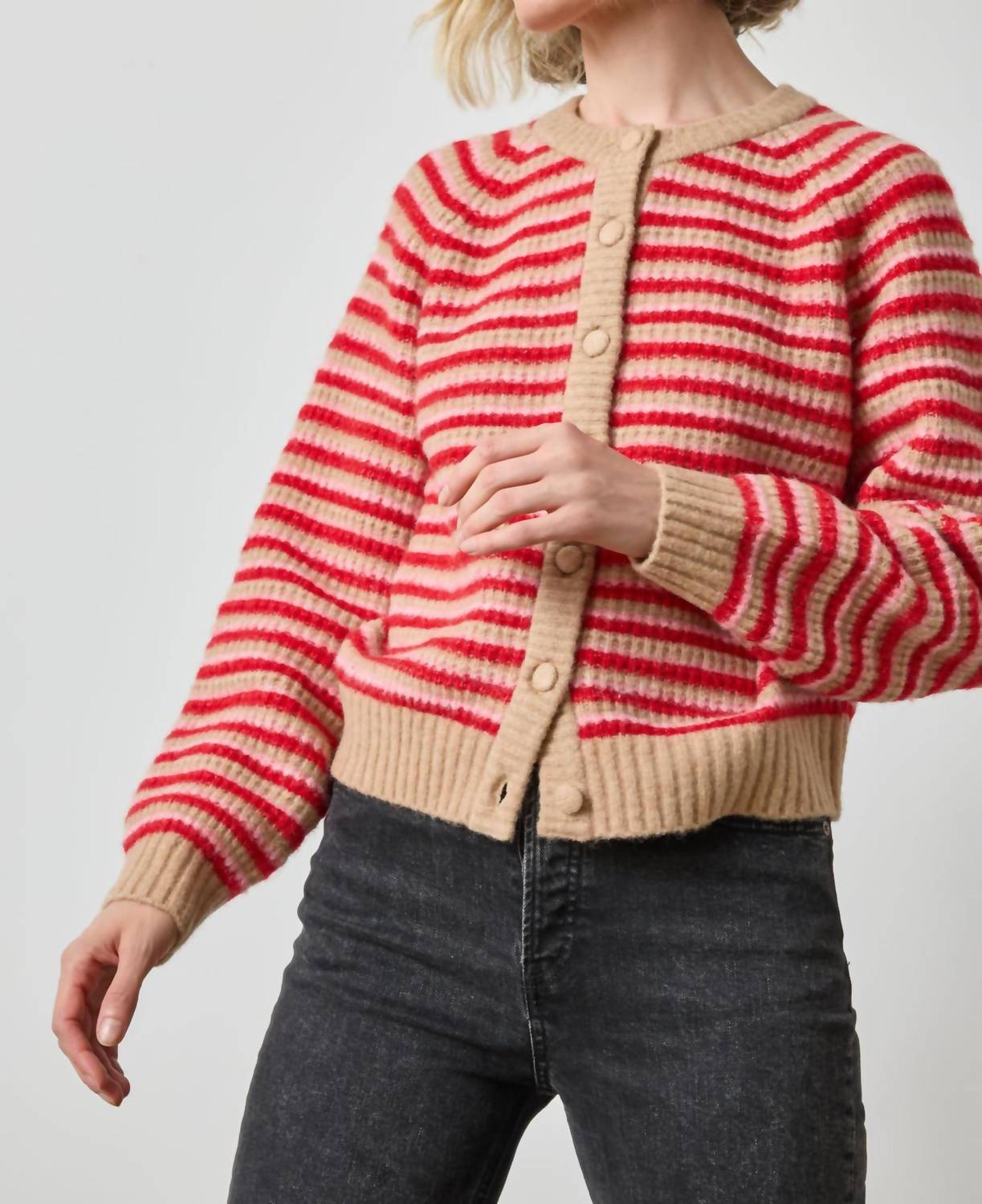 Lilla P - Button Front Striped Cardigan