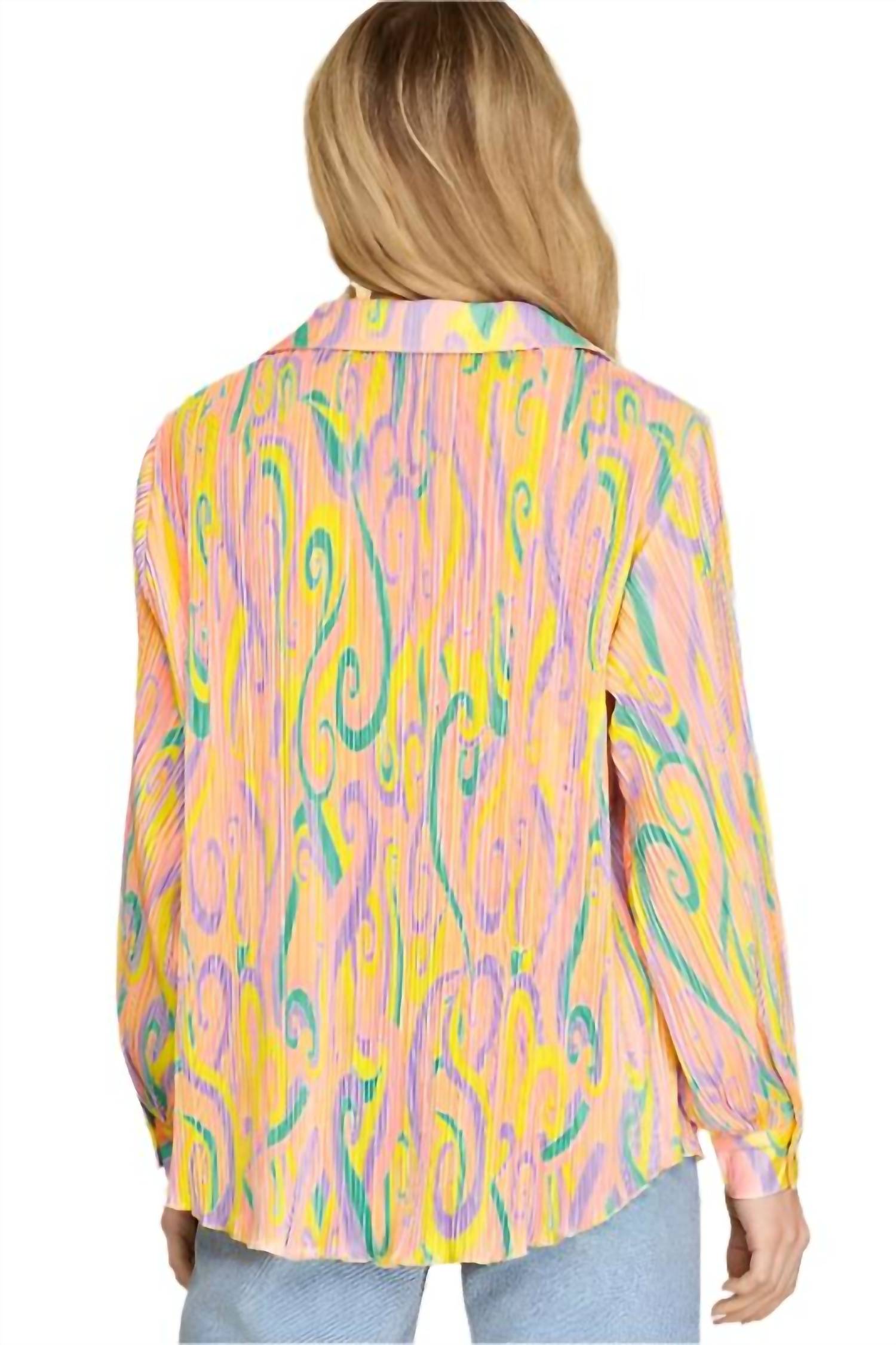 She + Sky - Print Plisse Shirt Blouse