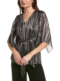 Joseph Ribkoff - Metallic Belted V-neck Pullover
