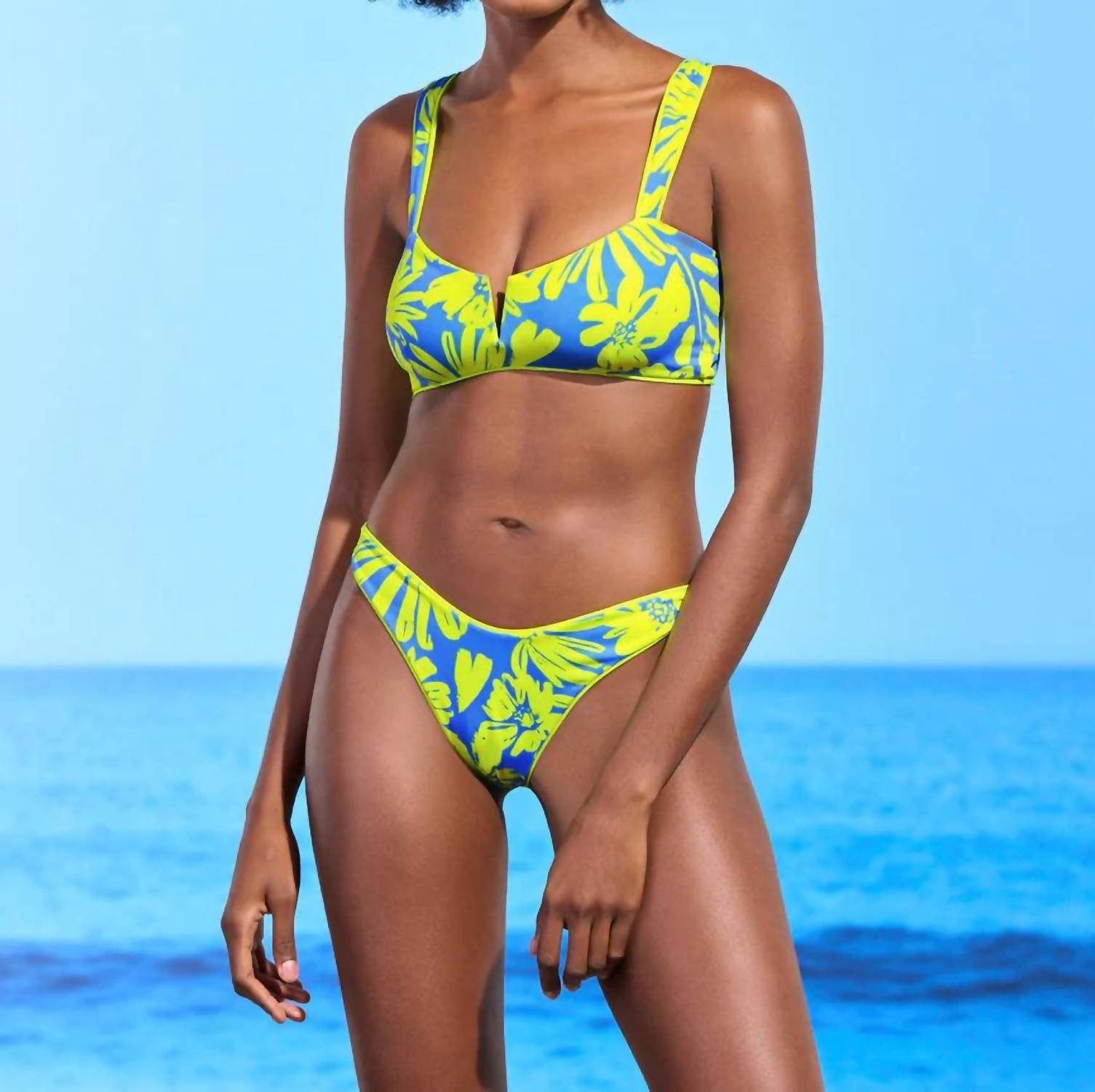 MAAJI Splendour High Leg Bikini Bottom in chartreuse - women's swimwear - detail view
