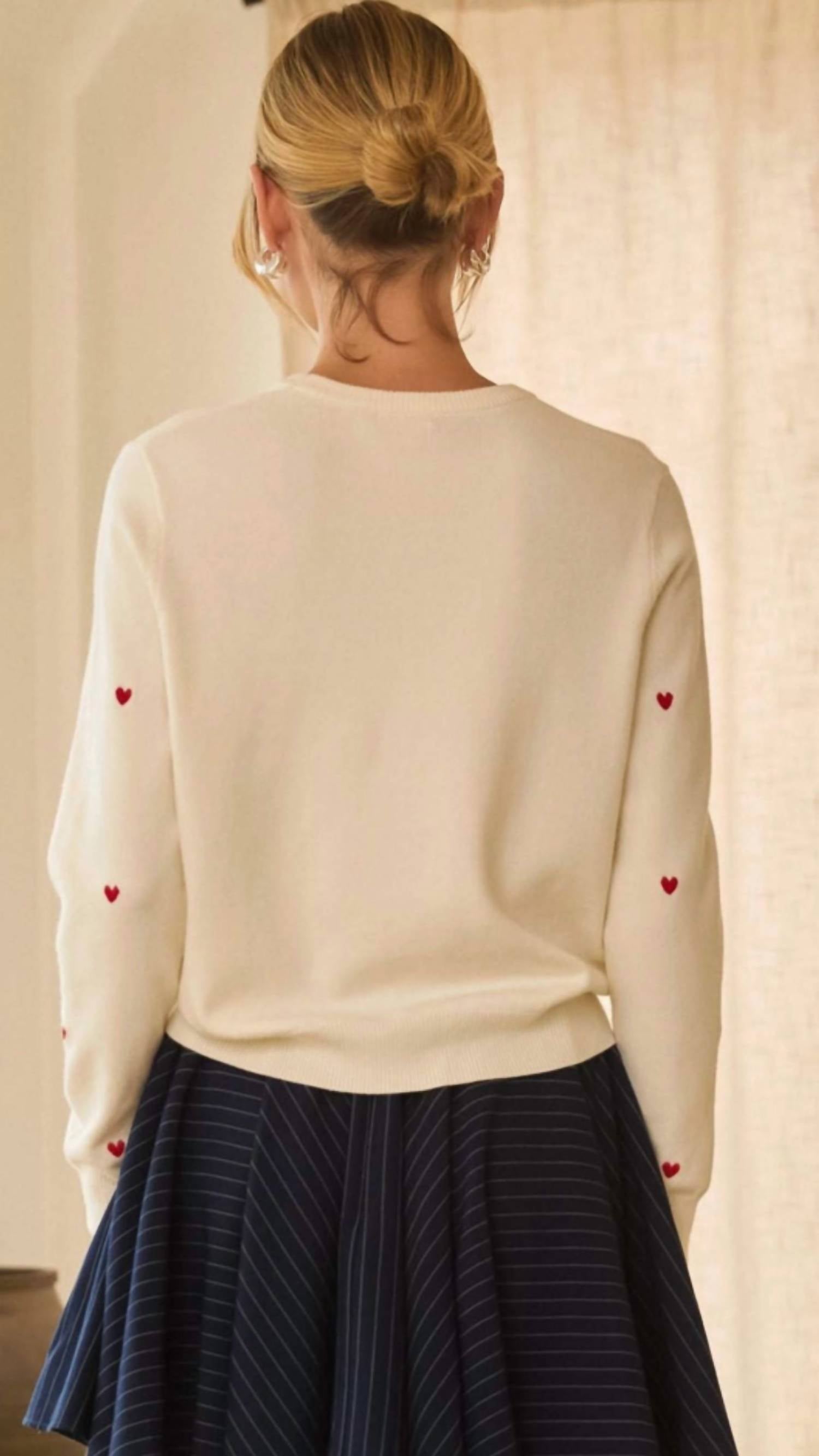 Skies Are Blue - Heart Embroidery Sweater Top