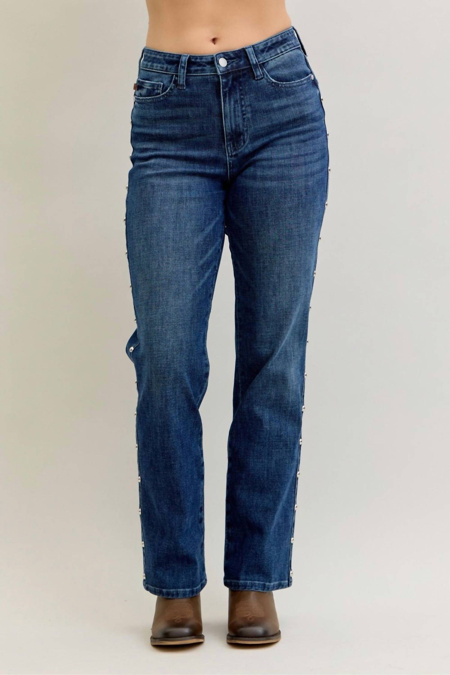 Judy Blue - High Waist Straight Studded Jeans