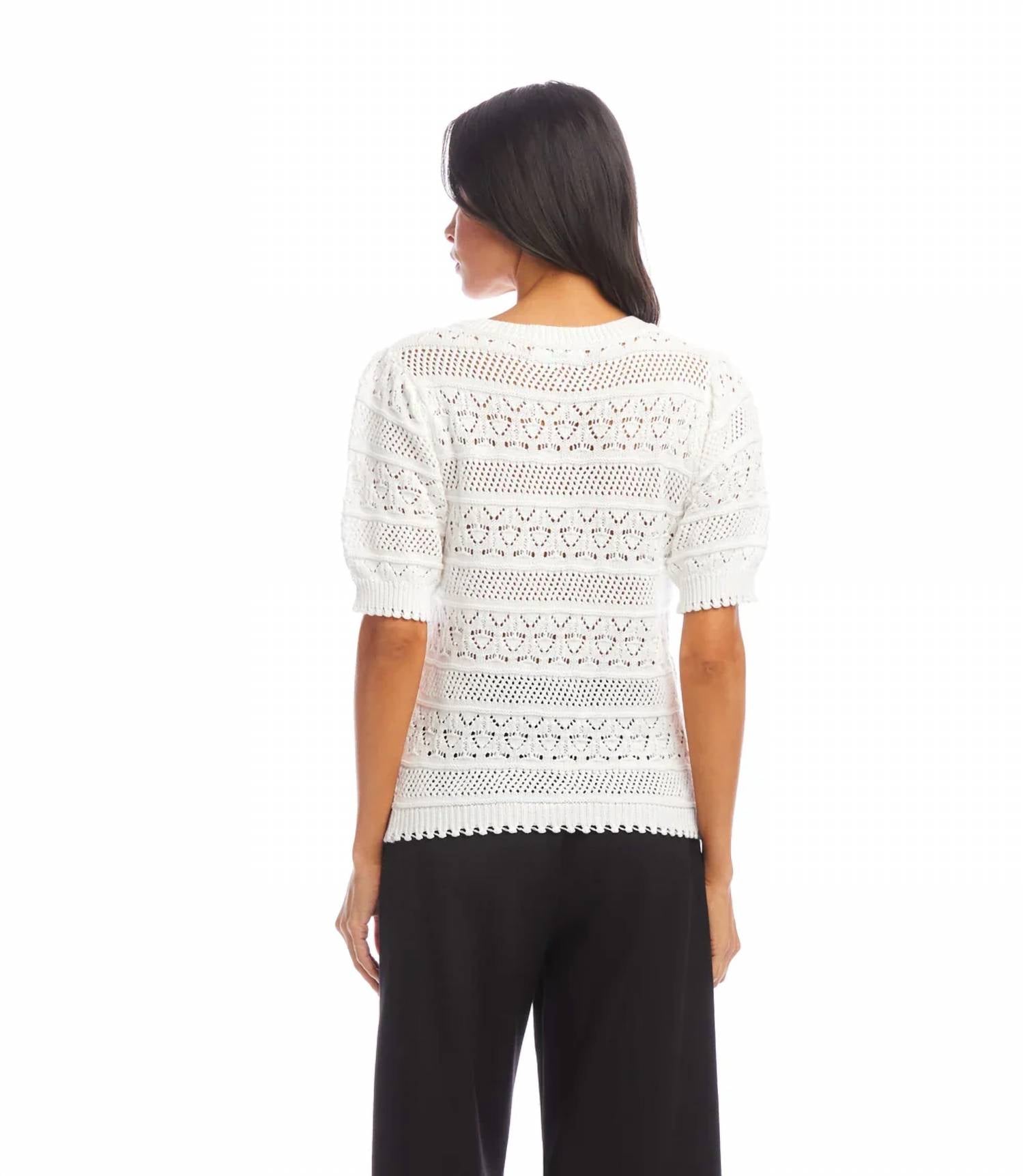 Karen Kane - Stevie Short Sleeve Crochet V-neck Top