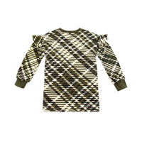 Omamimini - Girls' Plaid Ruffle Terry Dress