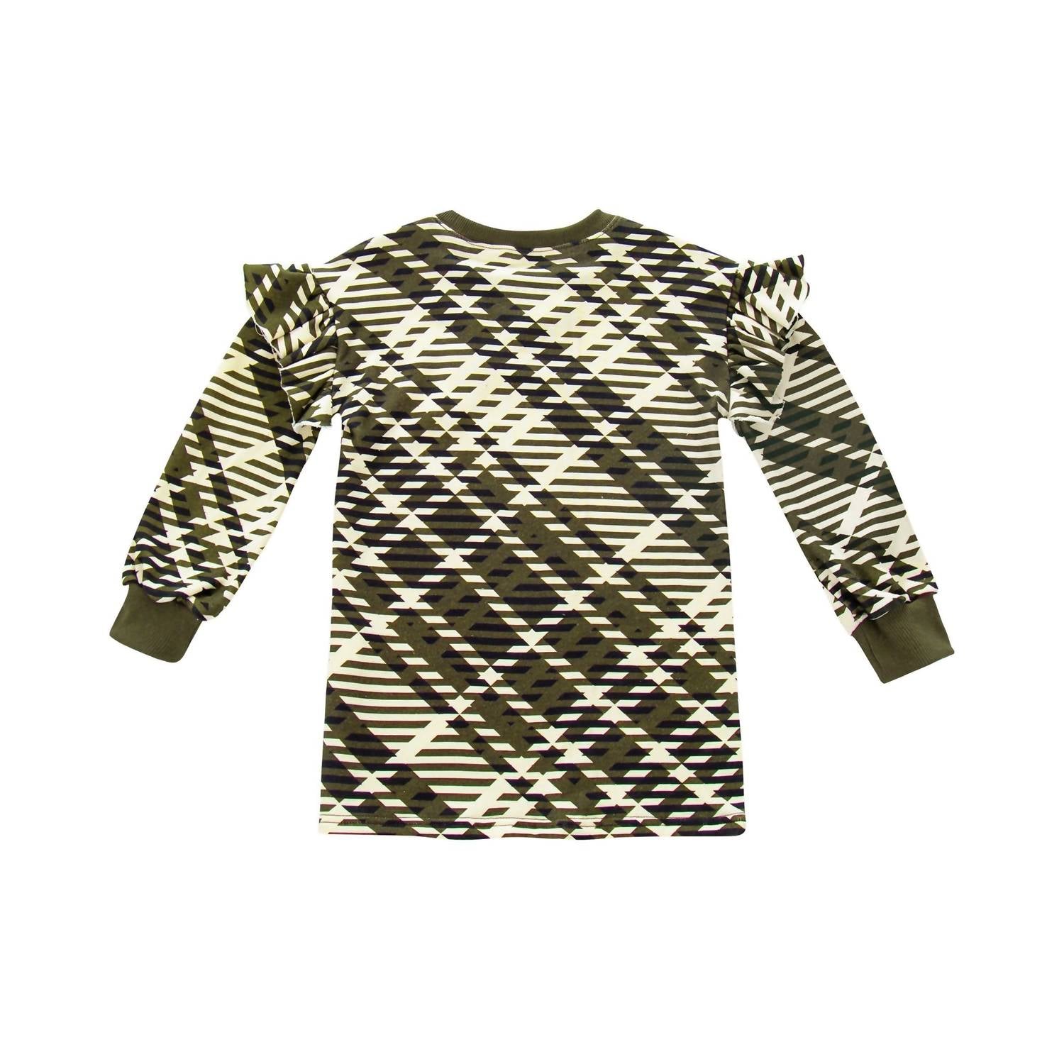 Omamimini - Girls' Plaid Ruffle Terry Dress