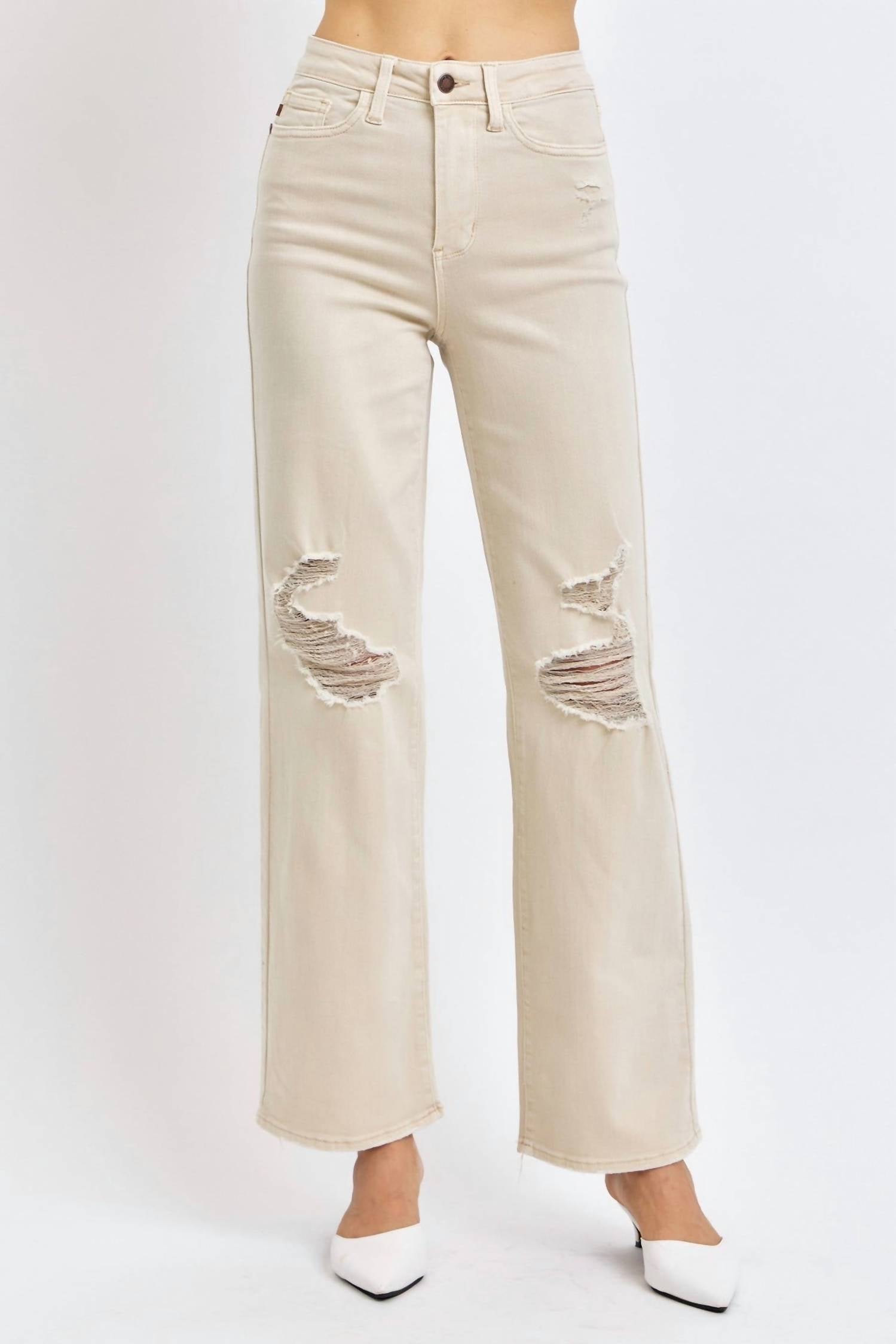 Judy Blue High Waist 90’s Straight Denim Jeans in bone - women's jeans