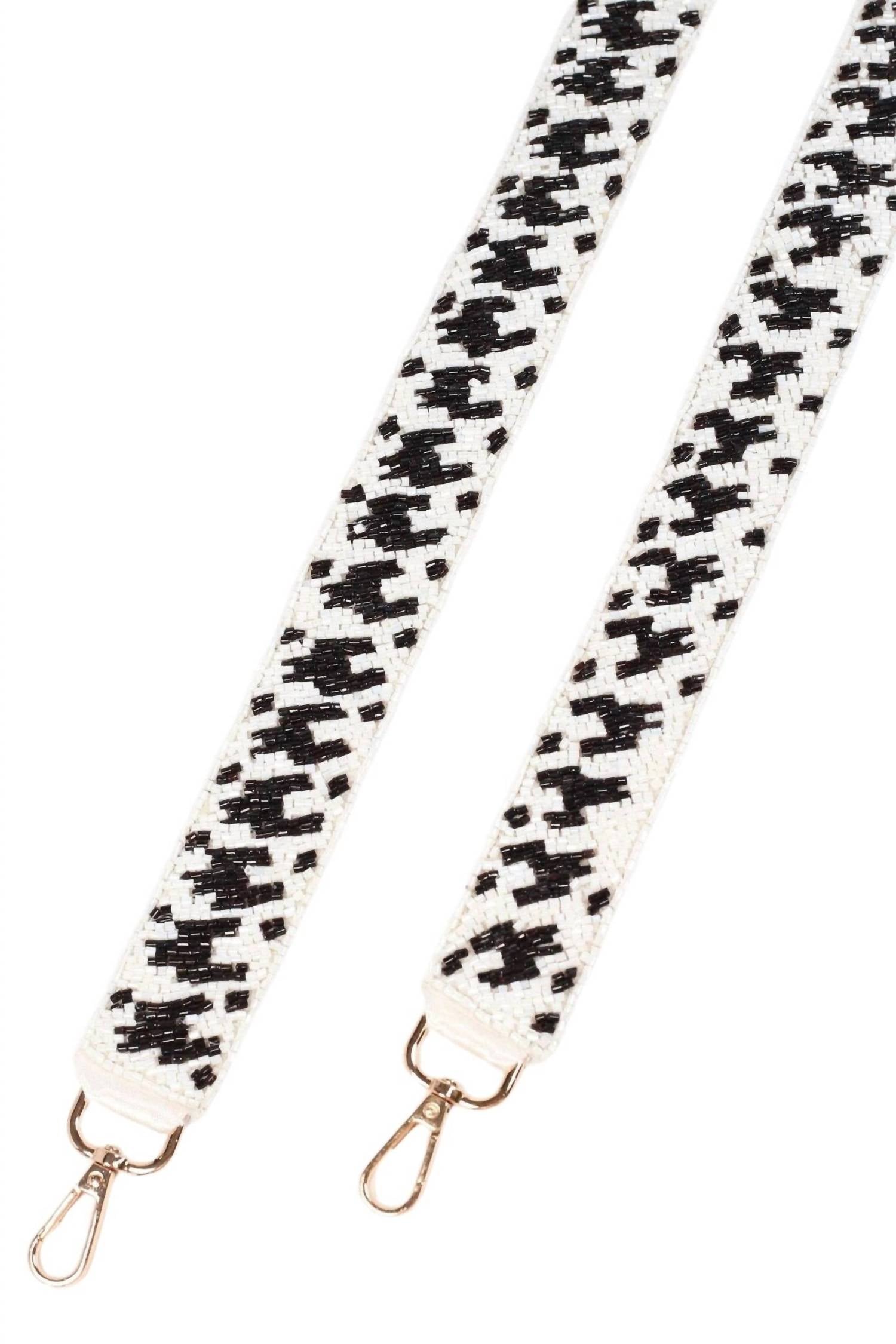 Caroline Hill Houndstooth Beaded Crossbody Bag Strap in black and white - women's item